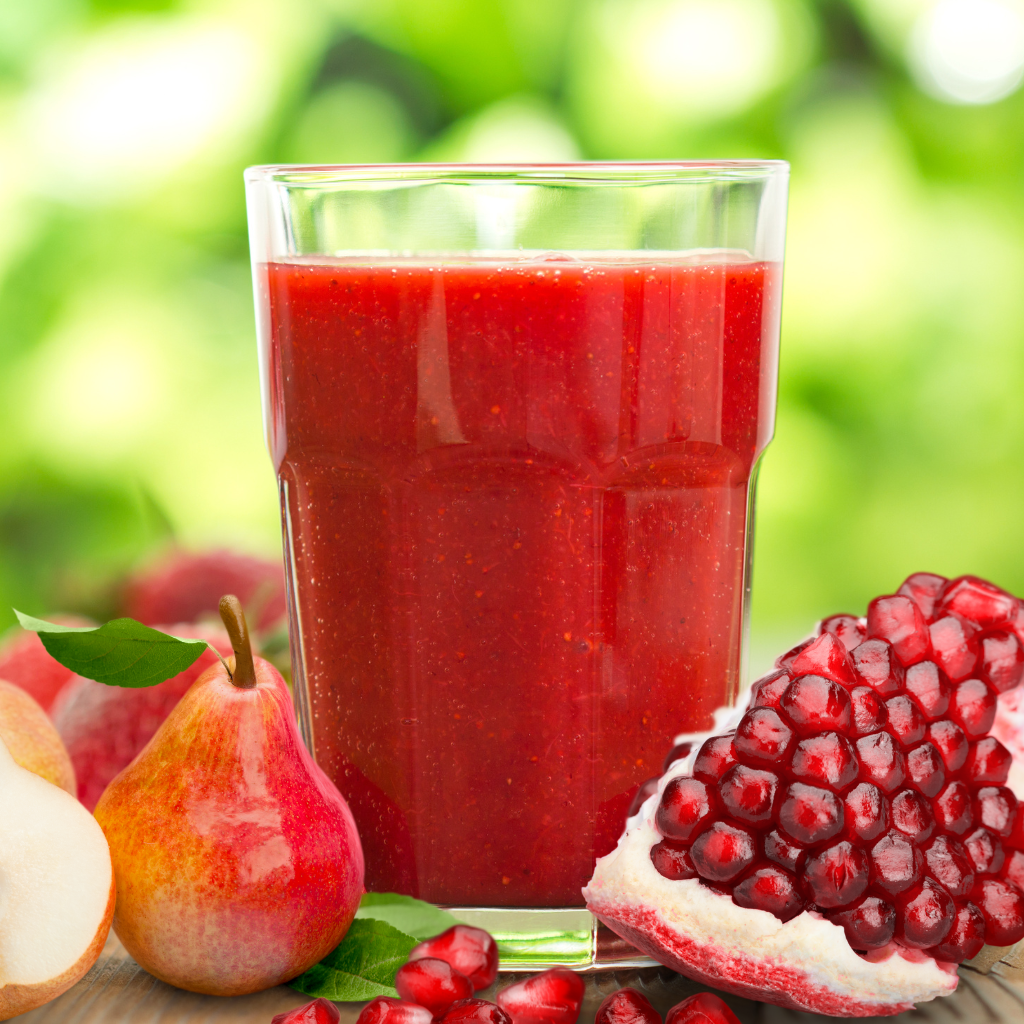 red smoothie with pomegranate and pear