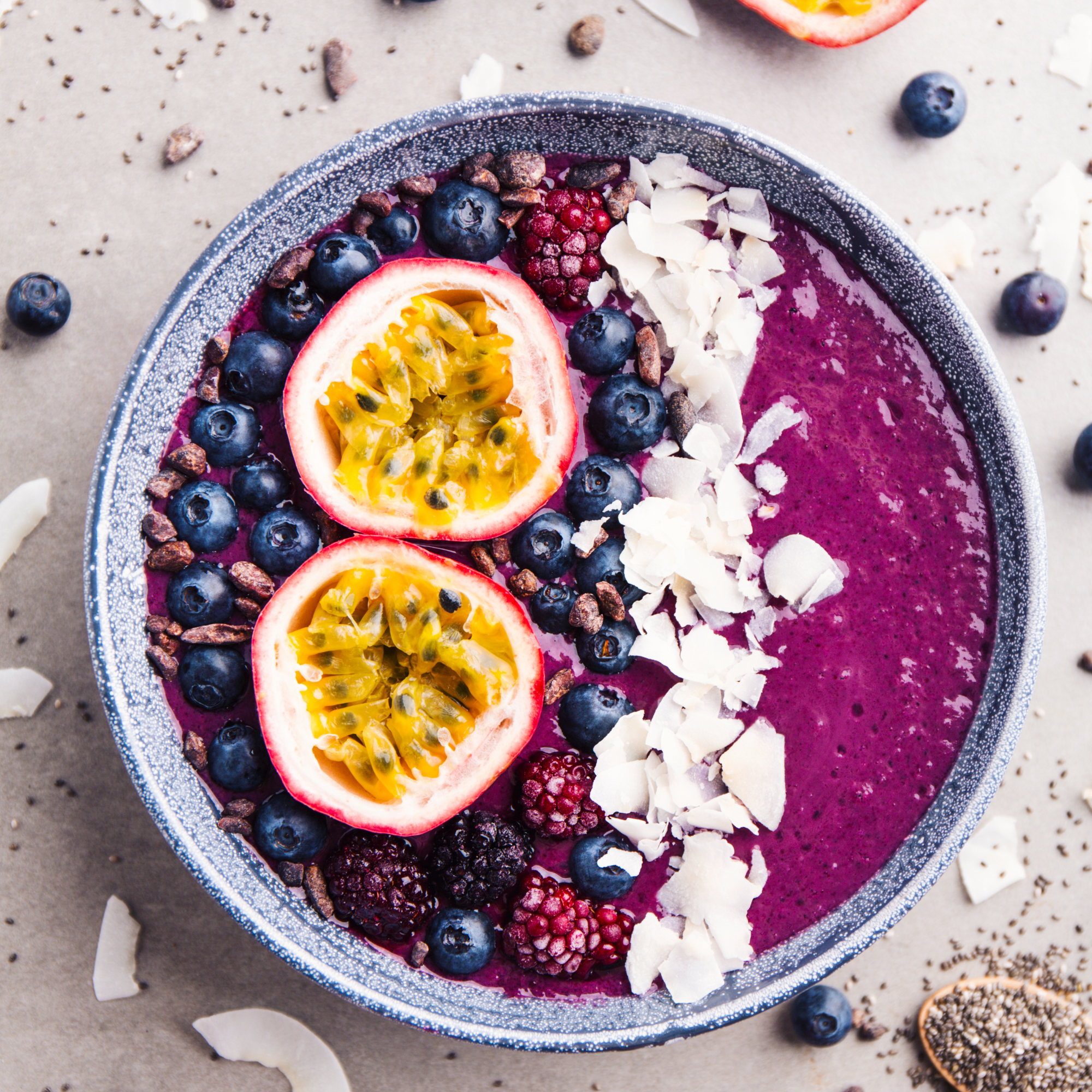 smoothie bowl with fruits on top