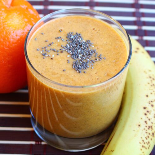 Banana and orange with smoothie chia seeds on top