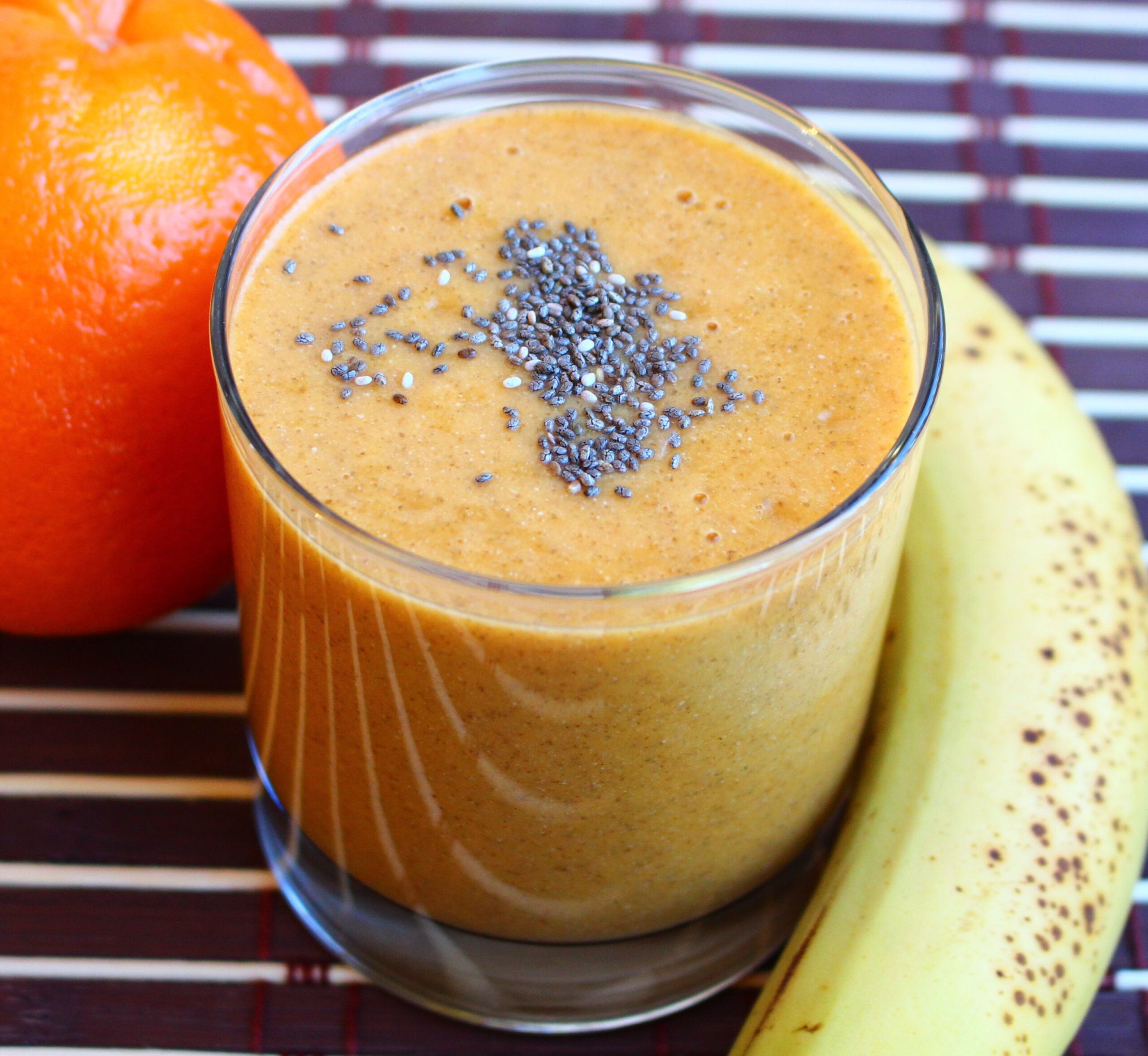 Banana and orange with smoothie chia seeds on top