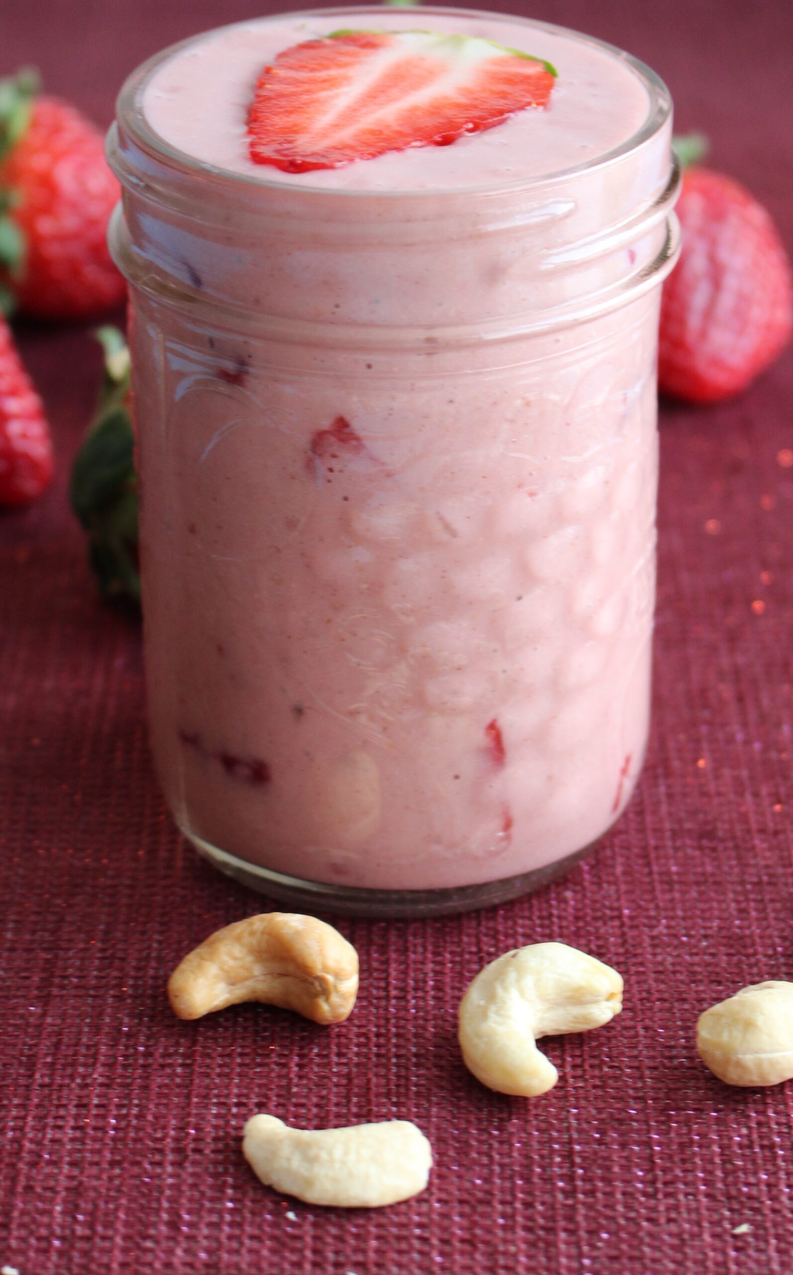 strawberry milkshake with cashews