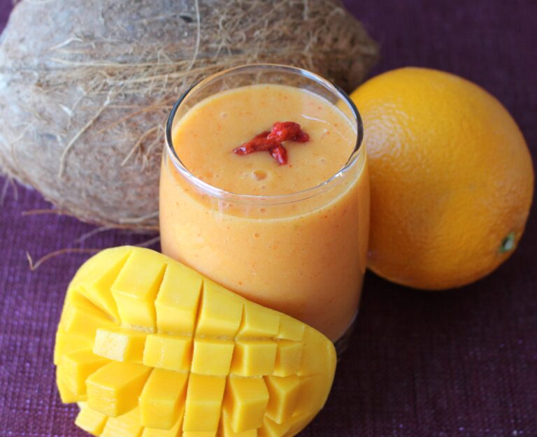 orange mango and coconut water smoothie