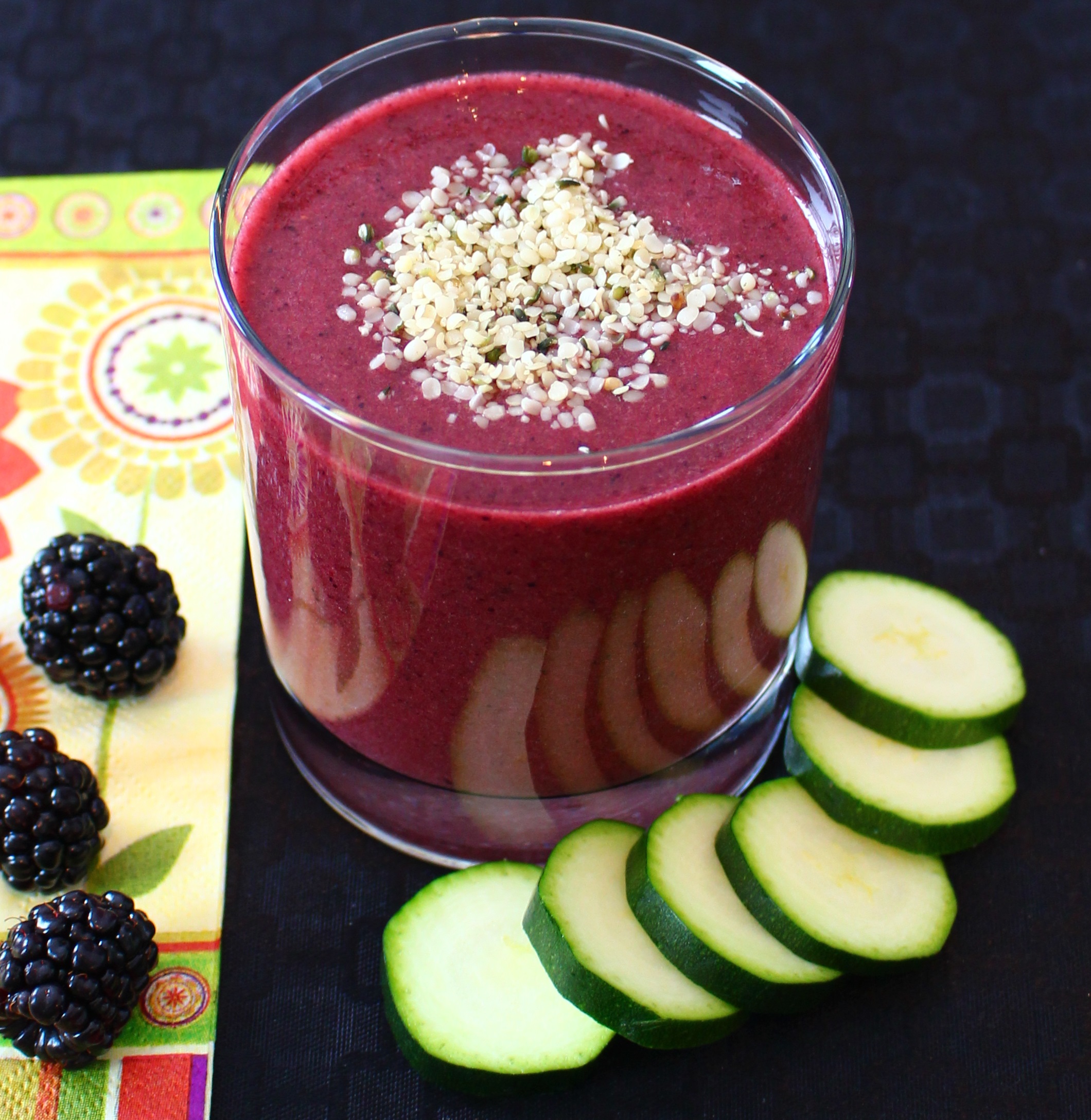 berries and grape smoothie with zucchini and banana