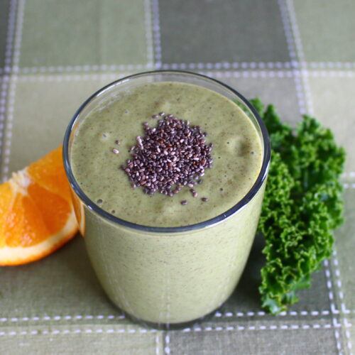 green smoothie with orange and chia seeds