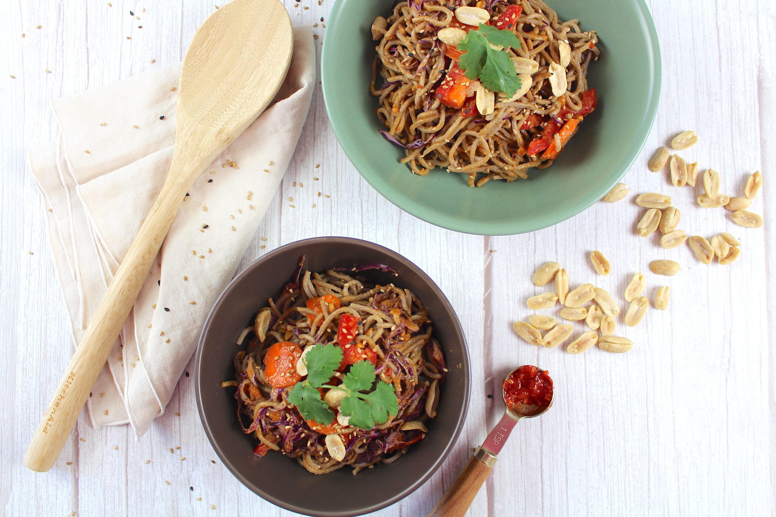 peanut soba noodles with veggies