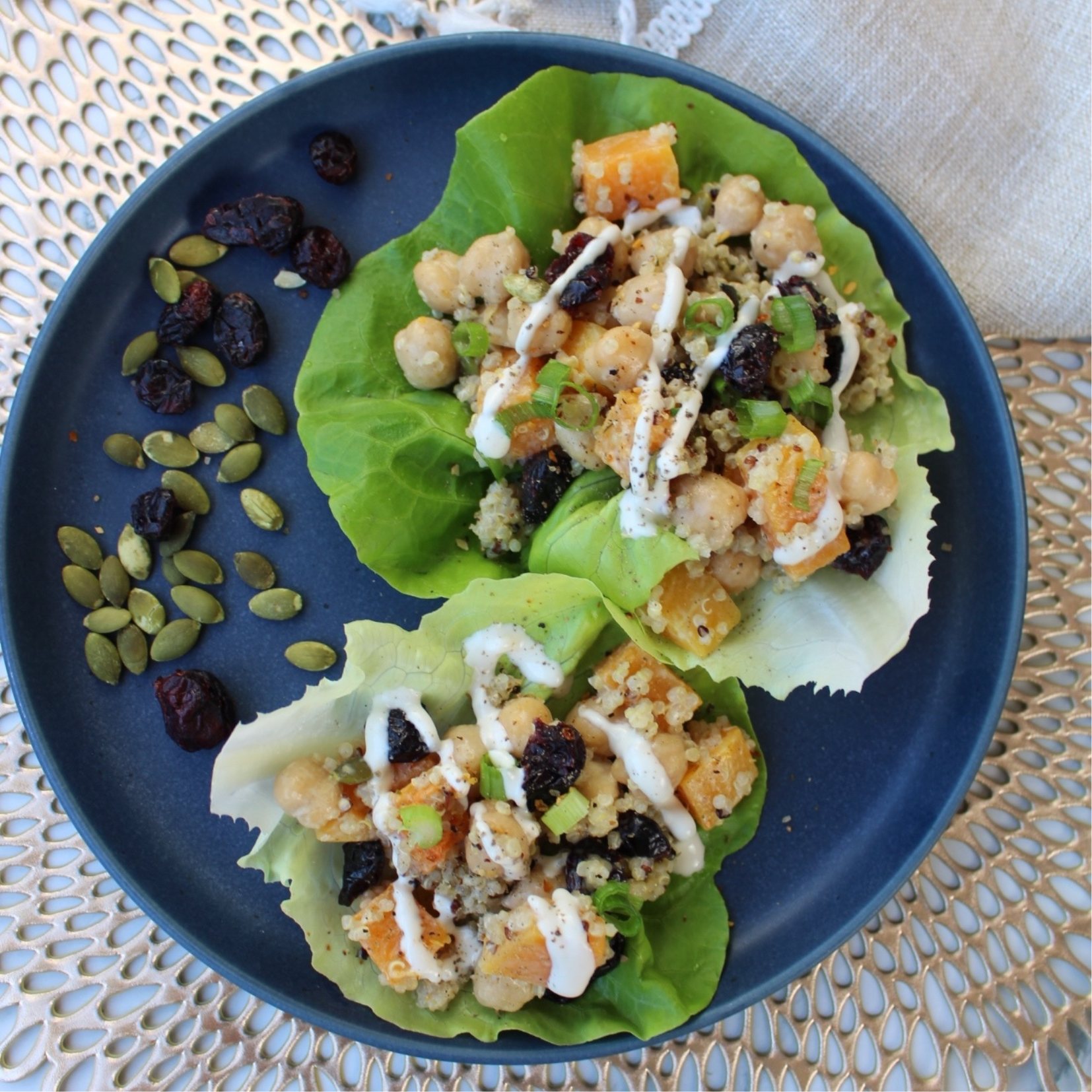 Butternut Quinoa Lettuce Wraps with Lemon-Tahini Drizzle