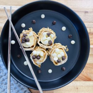rolled banana with chocolate chips on them