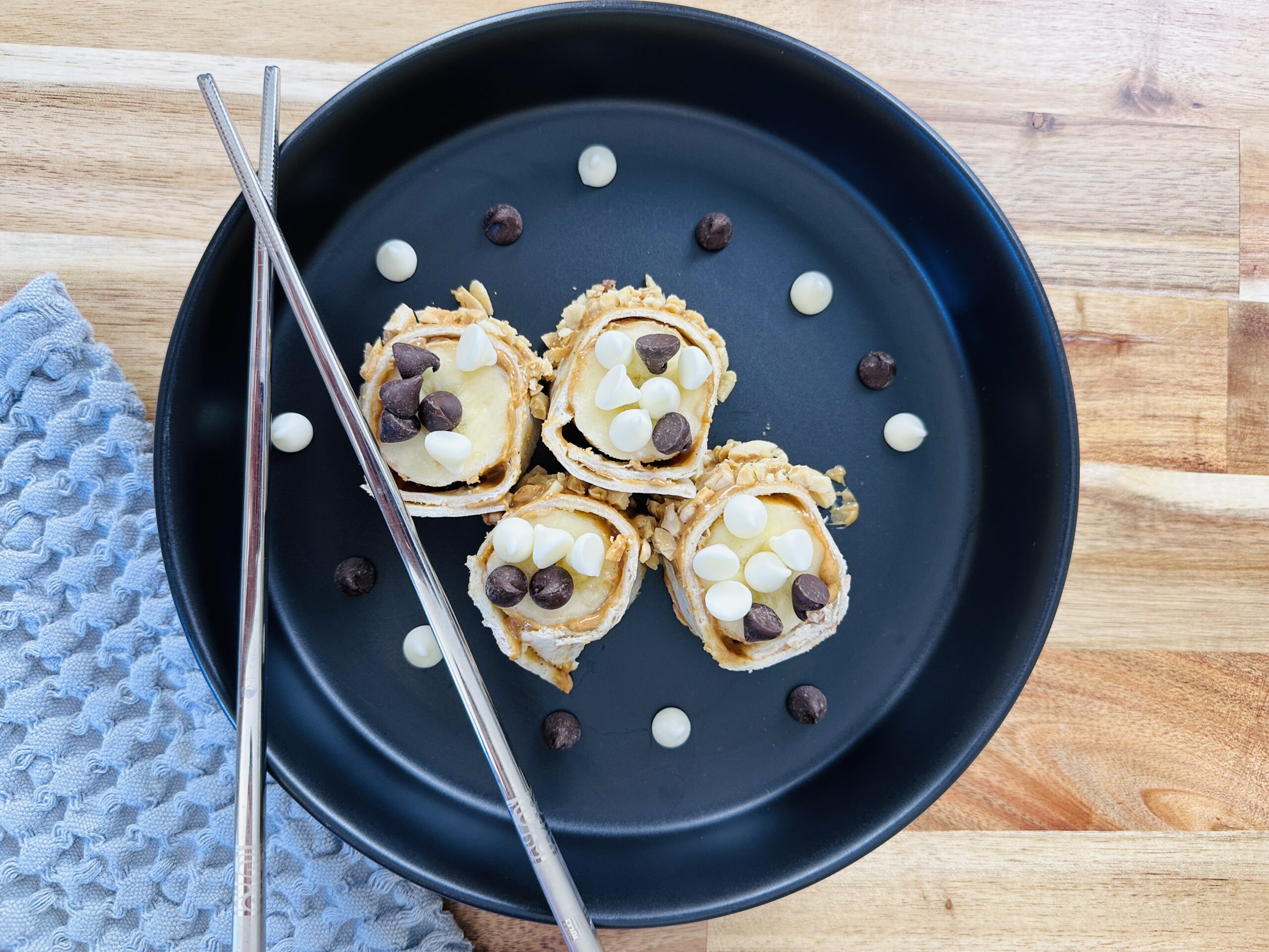 rolled banana with chocolate chips on them