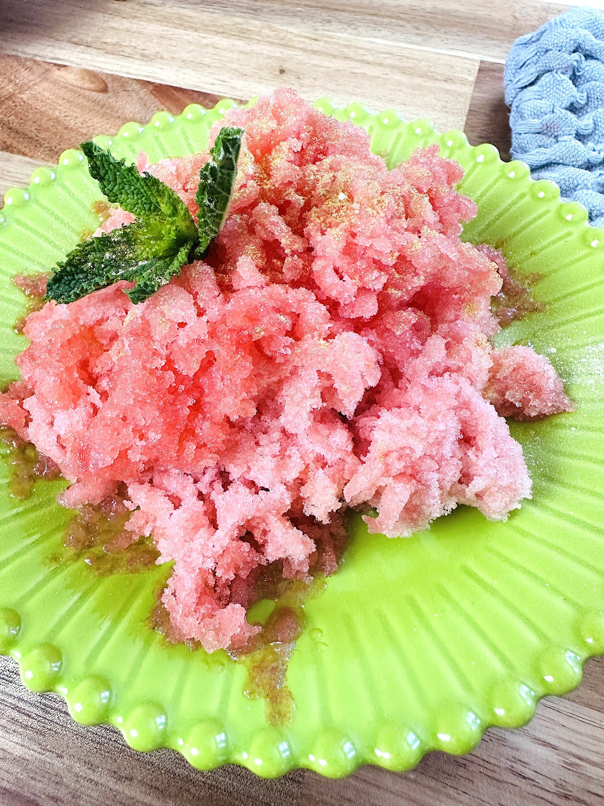 watermelon shave ice in a green plate